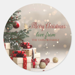 Adesivo Presentes de árvore de Natal Bokeh Feliz Natal