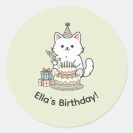 Adesivo Presentes de Bolo de Aniversário de Gato Amigável