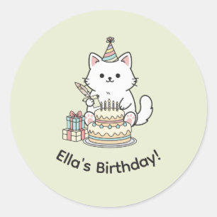 Adesivo Presentes de Bolo de Aniversário de Gato Amigável