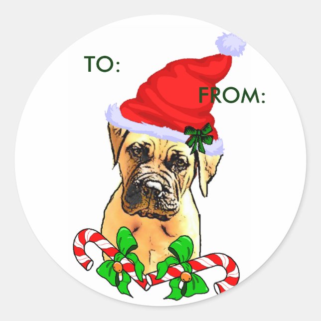 Adesivo Presentes de Natal Bullmastiff, A:, DE: (Frente)