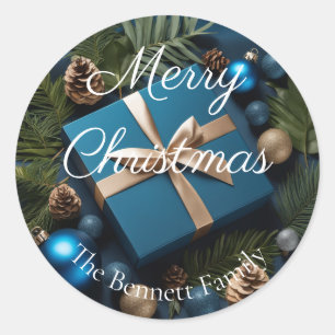 Adesivo Presentes de Natal com Folhagem Luxuosa Azul Profu