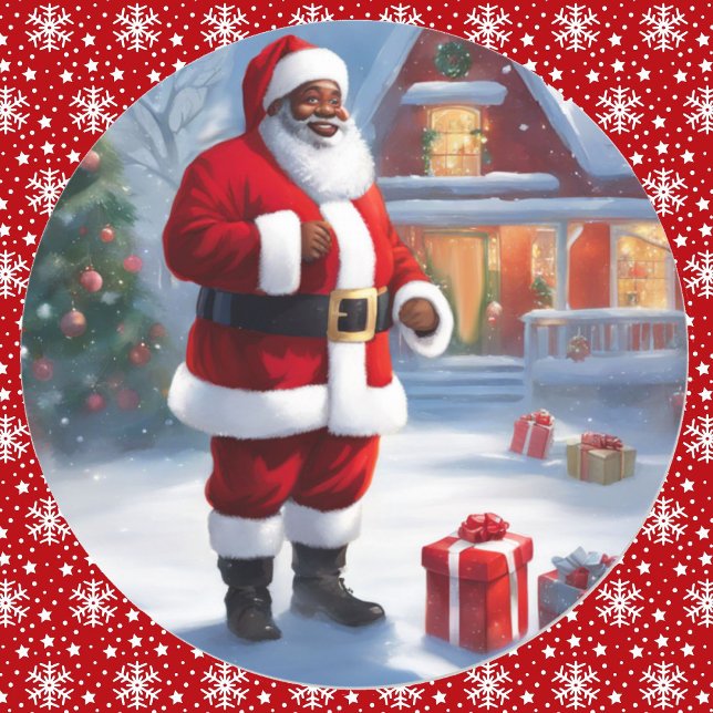 Adesivo Presentes de Natal da Santa Neve Afro-Americano (Criador carregado)