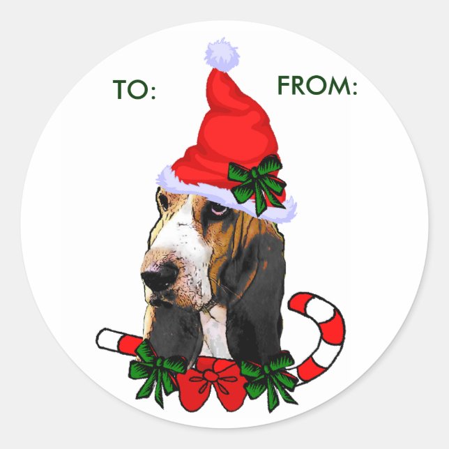 Adesivo Presentes de Natal de Caça-Basset, A: (Frente)