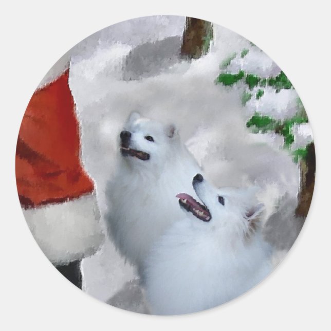 Adesivo Presentes de Natal de Cachorro Eskimo Americano (Frente)