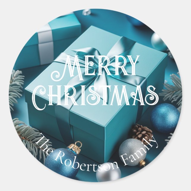 Adesivo Presentes de Natal Luxuosos Turquesa Azul Verde Pr (Frente)