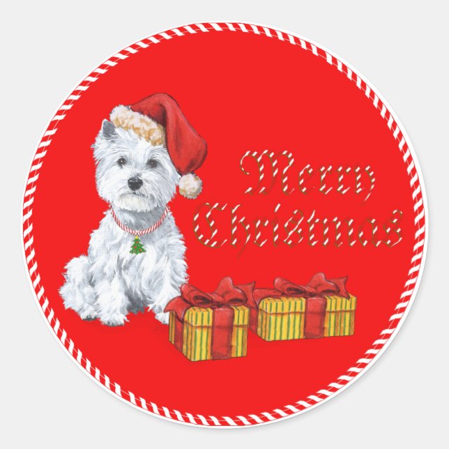 Adesivo Presentes de Natal para West Highland White Terrie (Frente)