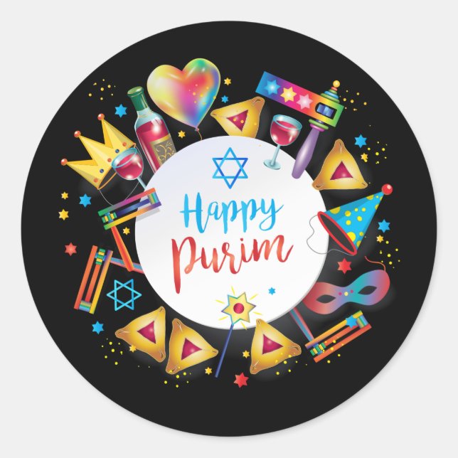Adesivo Presentes de Purim Feliz, Decoração, Ornamentos (Frente)