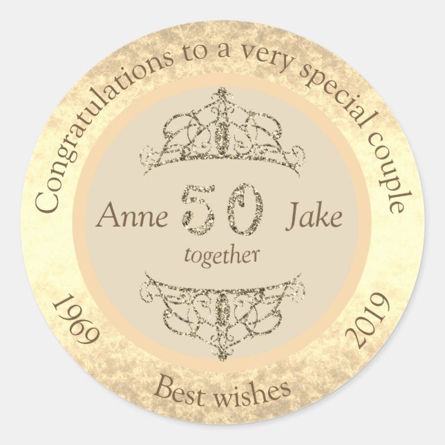 Adesivo Presentes do 50º aniversário de casamento para o C (Frente)