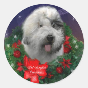 Adesivo Presentes ingleses velhos do Natal do Sheepdog