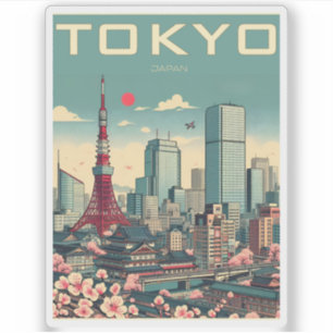 Adesivo Presentes vintage de viagem para Tóquio Japão
