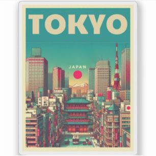 Adesivo Presentes vintage de viagem para Tóquio Japão