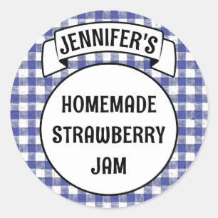 Adesivo Preserva Jam Jelly Jar Blue Xadrez Gingham Label