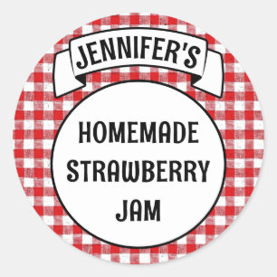 Adesivo Preserva Jam Jelly Jar Red Xadrez Rótulo Gingham