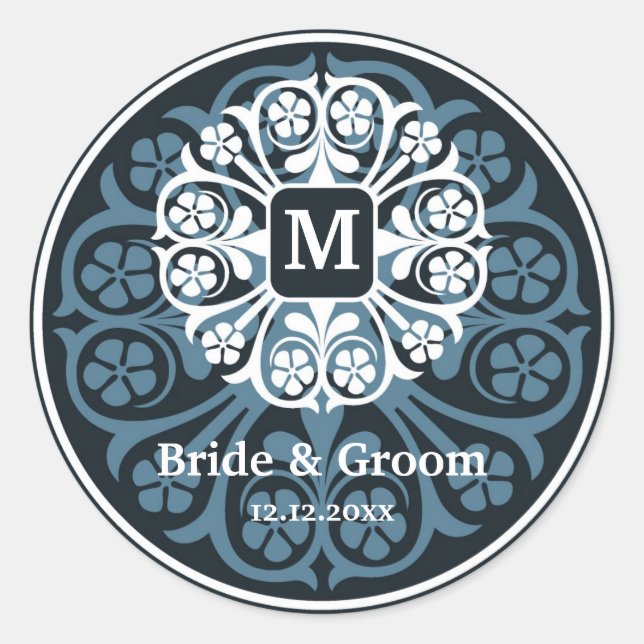 Adesivo Preto Azul Azul Inicial M Monograma Festa Fora do  (Frente)