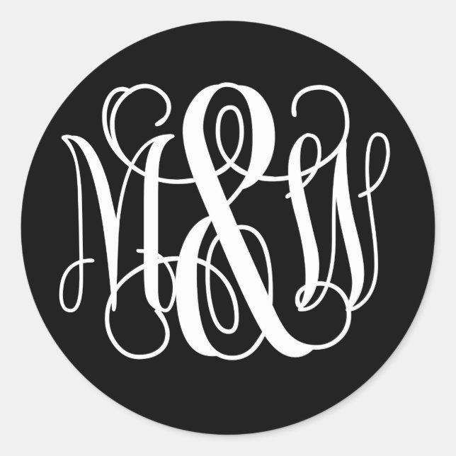 Adesivo Preto Branco B&G Vinha Script Monograma DIY BG (Frente)