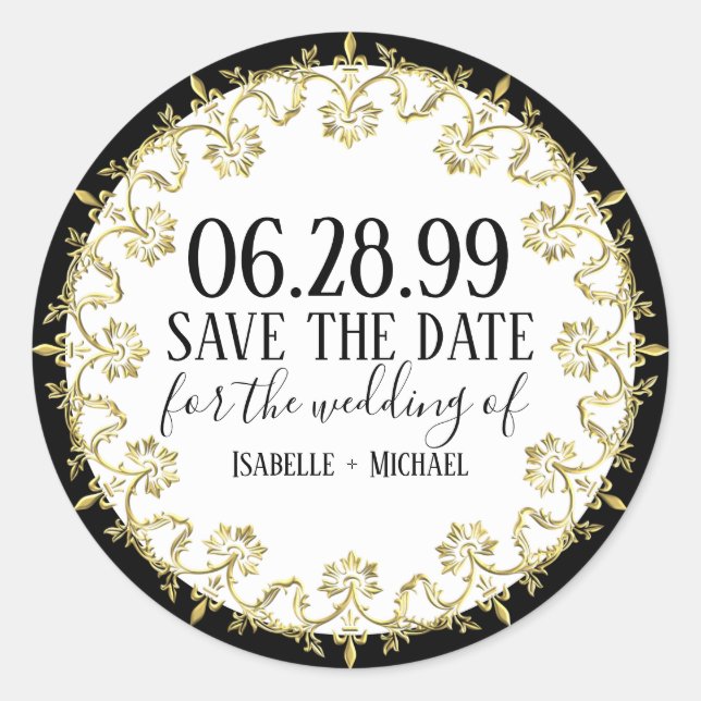 Adesivo Preto, Branco e OuroElegante Guarde a Data (Frente)