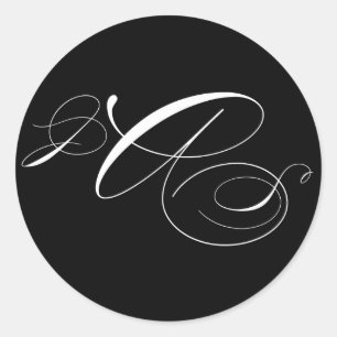 Adesivo Preto Branco Três Monograma Inicial Selo de Envelo