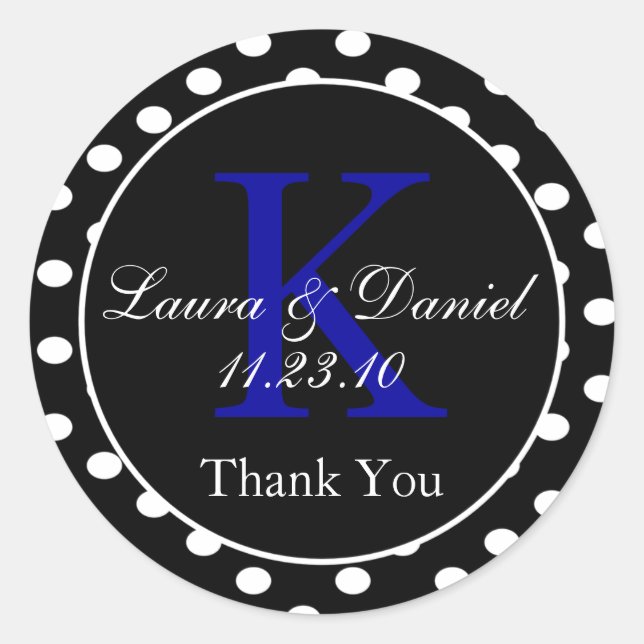 Adesivo Preto-Cinto Branco Bolinhas Azul, Favor do Monogra (Frente)