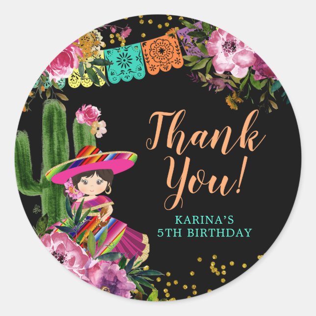 Adesivo Preto Colorido Fiesta Floral Aniversário Obrigado (Frente)