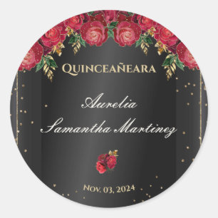 Adesivo Preto com Rosas vermelhas Quinceañera Calcamonias
