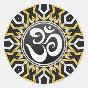 Adesivo Preto Dourado asteca tribal de Sun+Etiqueta branca