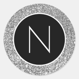 Adesivo Preto e Branco Brilho Prateado Monogramado