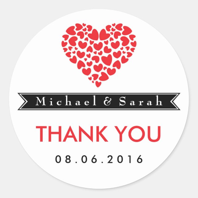 Adesivo Preto e Branco com Vinheta de Casamento de Coração (Frente)