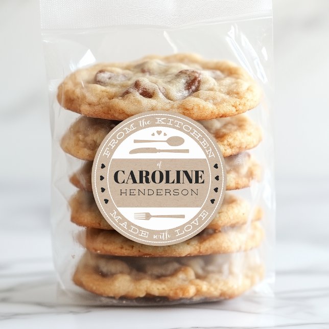 Adesivo Preto e Branco em Bege Presente de Comida Feito co (Criador carregado)