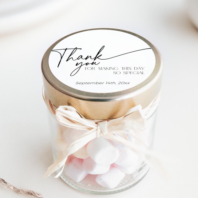 Adesivo Preto e Branco minimalista elegante, obrigado (Minimalist round Thank You Sticker)