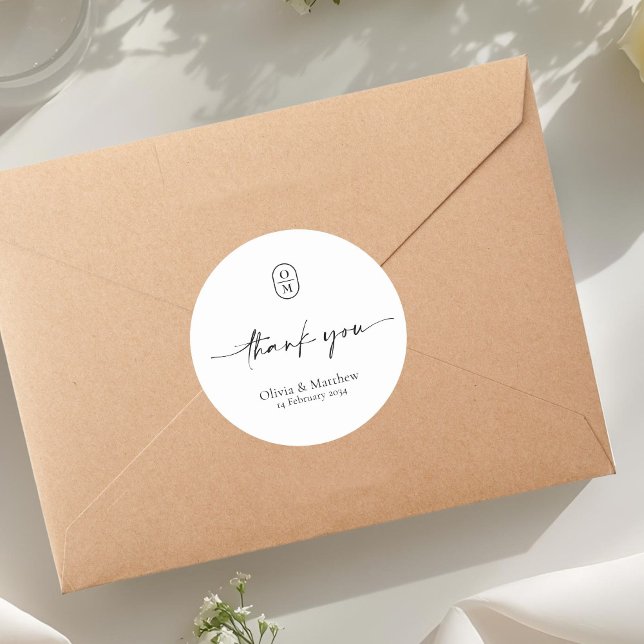 Adesivo Preto e Branco | Monograma de Casamento Chic & Mod (Criador carregado)