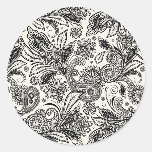 Adesivo Preto e branco paisley (Frente)