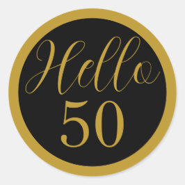 Adesivo Preto e Dourado Olá 50 Design de Aniversário
