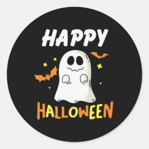 Adesivo Preto e Laranja com Fantasma Feliz Halloween