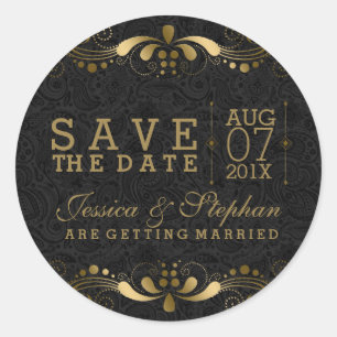 Adesivo Preto & economias florais Dourados do laço a data