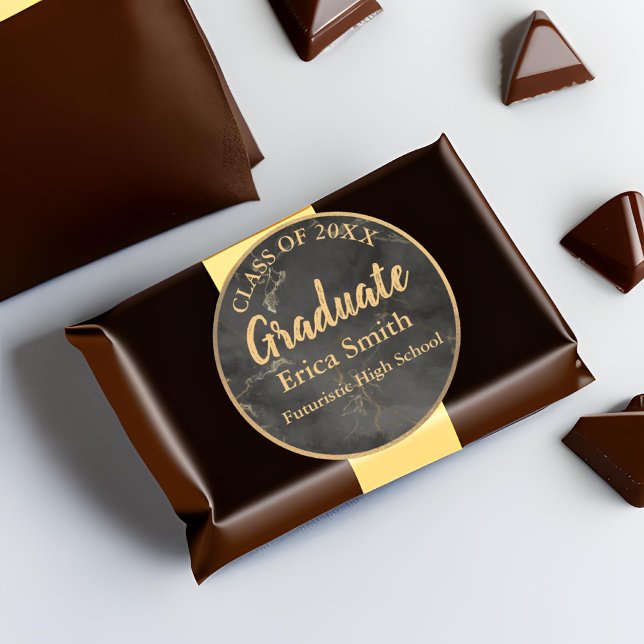 Adesivo Preto Elegante E Favor De Graduação Dourada (Black and Gold Graduation Favor Sticker on Chocolate Box)