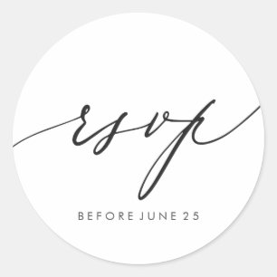 Adesivo Preto elegante simples RSVP branco da caligrafia