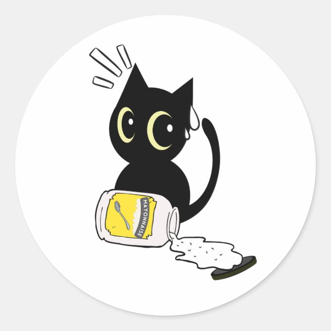 Adesivo Preto Engraçado Gato derramado maionese (Frente)