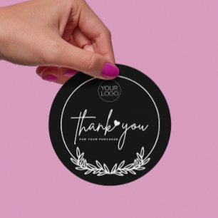 Adesivo Preto Minimizado Obrigado Logotipo Personalizado N