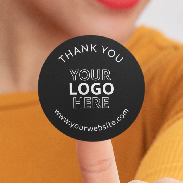 Adesivo Preto moderno Obrigado Logotipo comercial (Modern Black Thank You Business Logo Classic Round Sticker
)