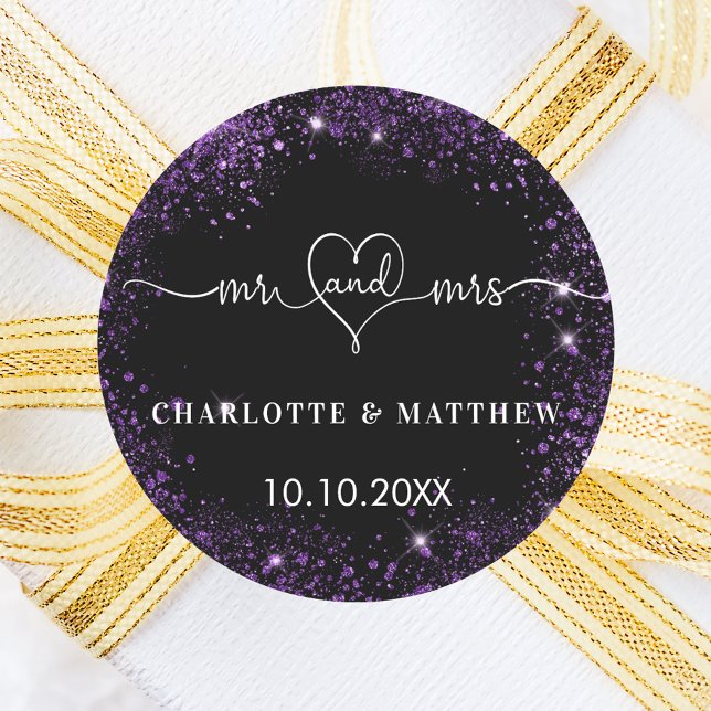 Adesivo Preto roxo mr mrs coração casamento (Criador carregado)
