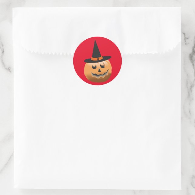 Adesivo preto vermelho laranja, bruxa-abóbora halloween (Bolsa)