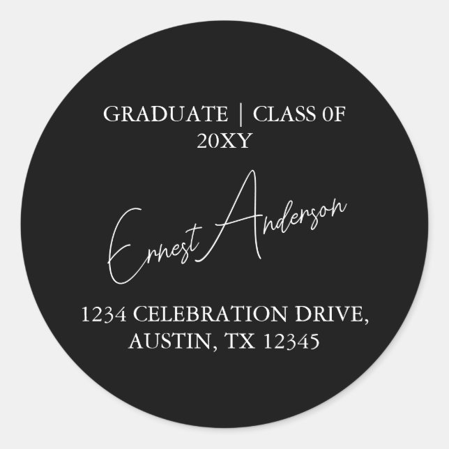 Adesivo Preto White Modern Graduação Retorno Endereço Selo (Frente)