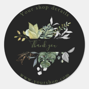Adesivo Pretty green leaves, shop thank you sticker