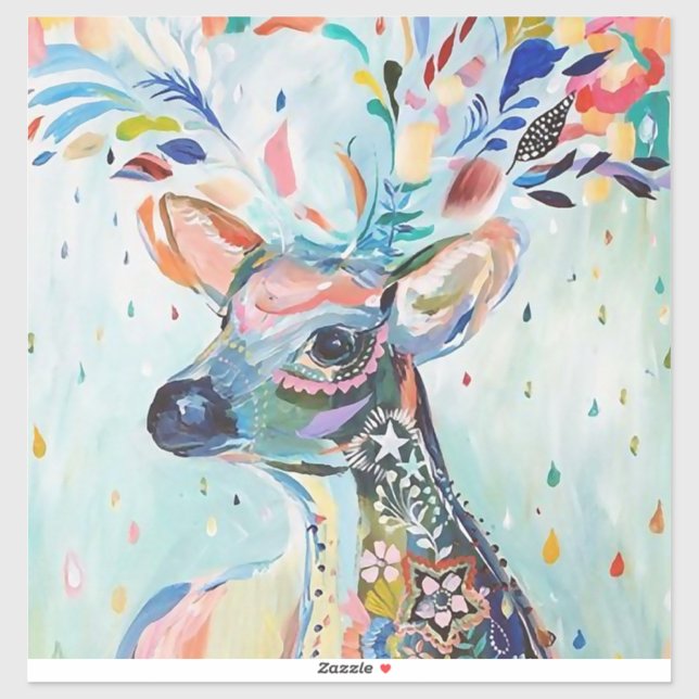 Adesivo Pretty Modern Deer Art Flower Antlers (Folha)
