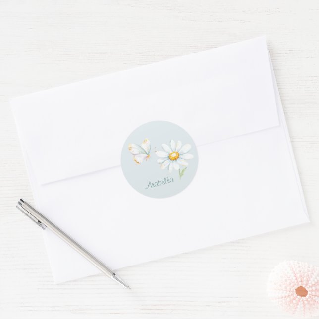 Adesivo Pretty Pastel Watercolor Butterfly and Daisy (Envelope)