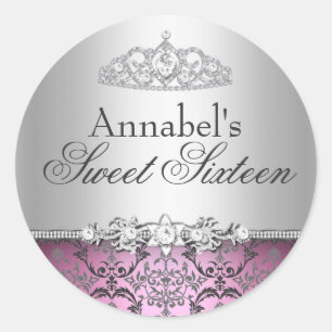 Adesivo Pretty Pink & Silver Damask Sweet 16