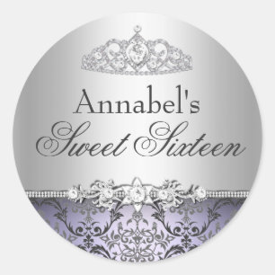 Adesivo Pretty Purple & Silver Damask Sweet 16
