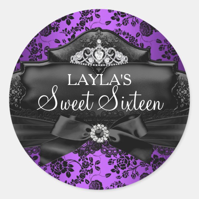 Adesivo Pretty Tiara & Bow Purple Sweet 16 Sticker (Frente)