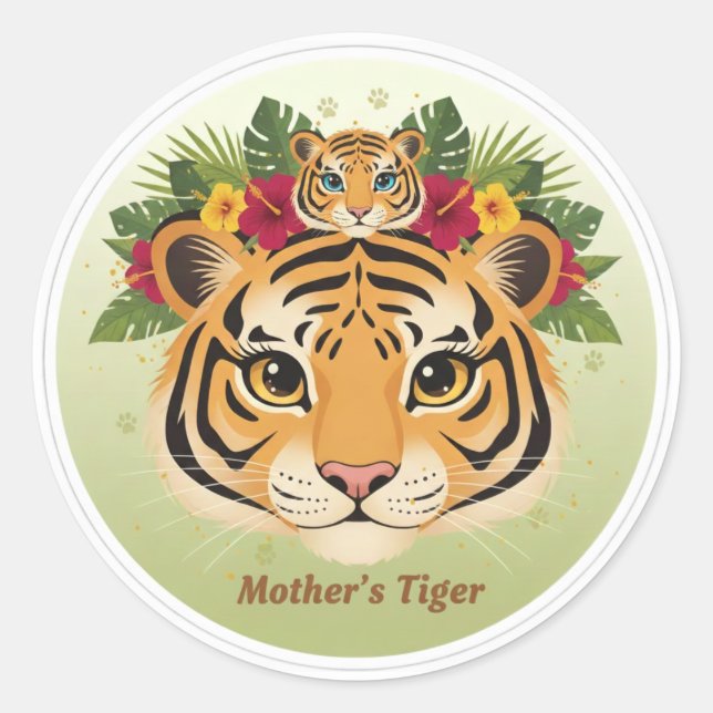 Adesivo Primary: Cute Mother Tiger and Cub Sticker - Maa b (Frente)