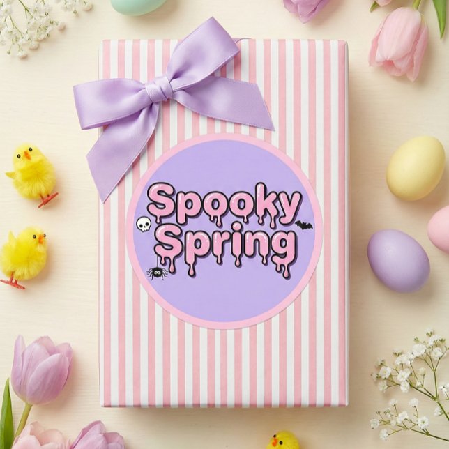 Adesivo Primavera Assustadora Pastel Goth Rosa Lavanda Got (Spooky Spring Pastel Goth Pink Lavender Dripping Classic Round Sticker)